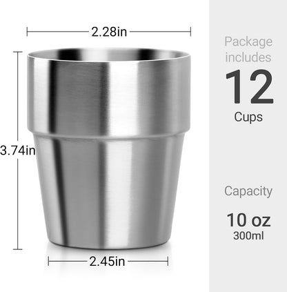 Stainless Steel Cups 16 oz, 4 Pack Stainless Steel Tumbler Stackable Double Wall Vacuum Insulated Metal Drinking Glasses for Home Restaurant Ofiice Party Camping