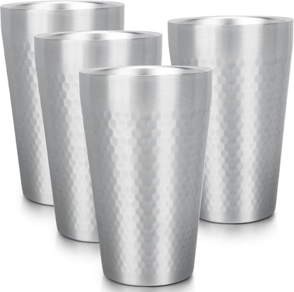 Stainless Steel Cups 16 oz, 4 Pack Stainless Steel Tumbler Stackable Double Wall Vacuum Insulated Metal Drinking Glasses for Home Restaurant Ofiice Party Camping