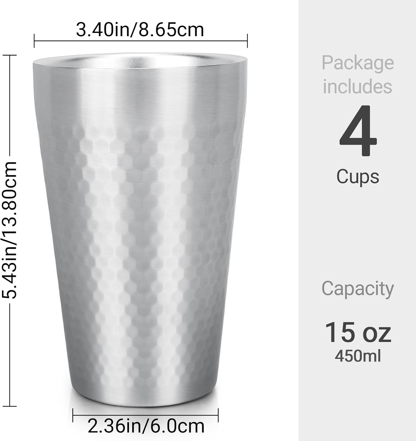 Stainless Steel Cups 16 oz, 4 Pack Stainless Steel Tumbler Stackable Double Wall Vacuum Insulated Metal Drinking Glasses for Home Restaurant Ofiice Party Camping