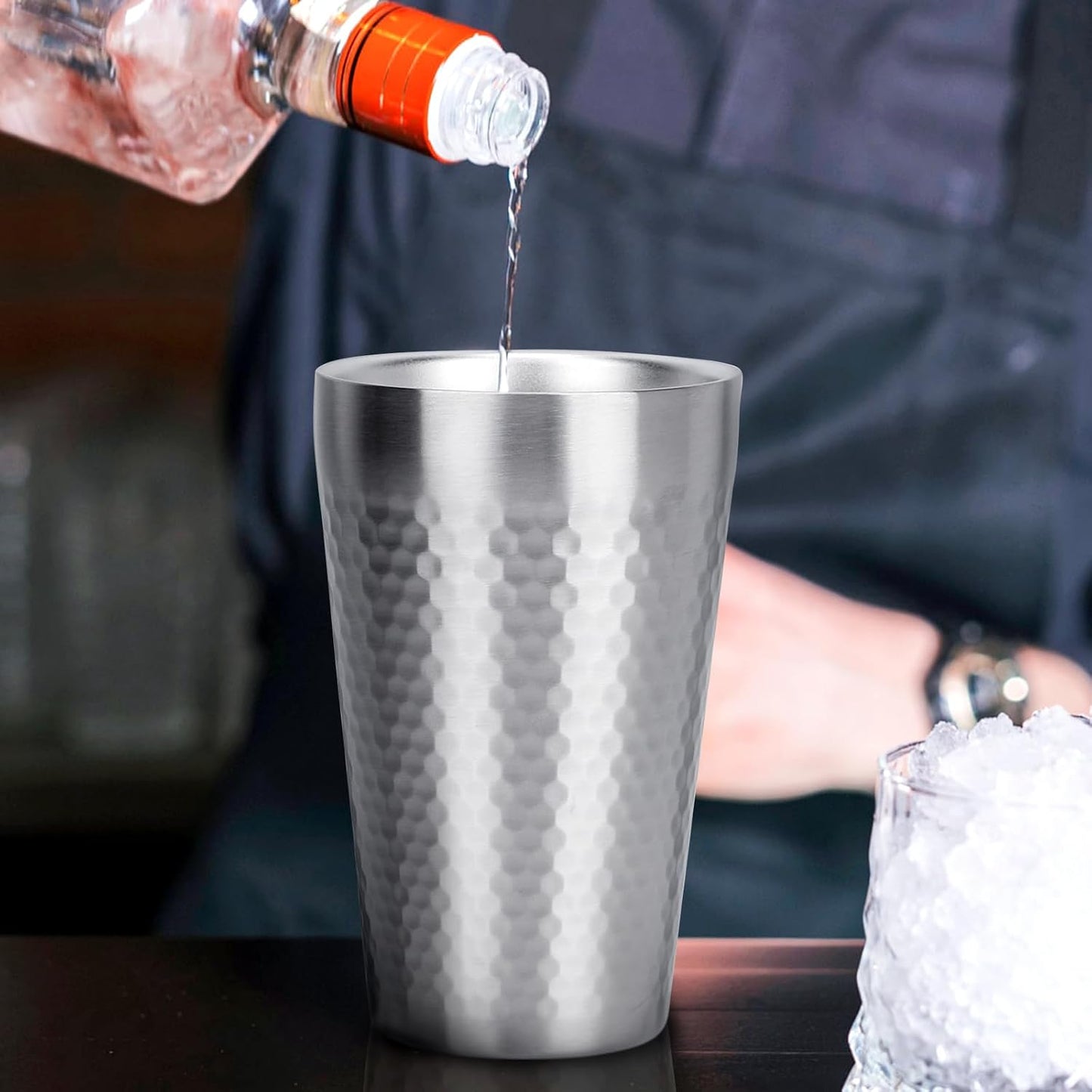 Stainless Steel Cups 16 oz, 4 Pack Stainless Steel Tumbler Stackable Double Wall Vacuum Insulated Metal Drinking Glasses for Home Restaurant Ofiice Party Camping