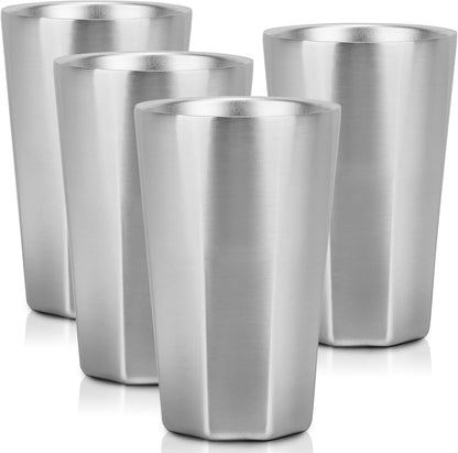 Stainless Steel Cups 16 oz, 4 Pack Stainless Steel Tumbler Stackable Double Wall Vacuum Insulated Metal Drinking Glasses for Home Restaurant Ofiice Party Camping