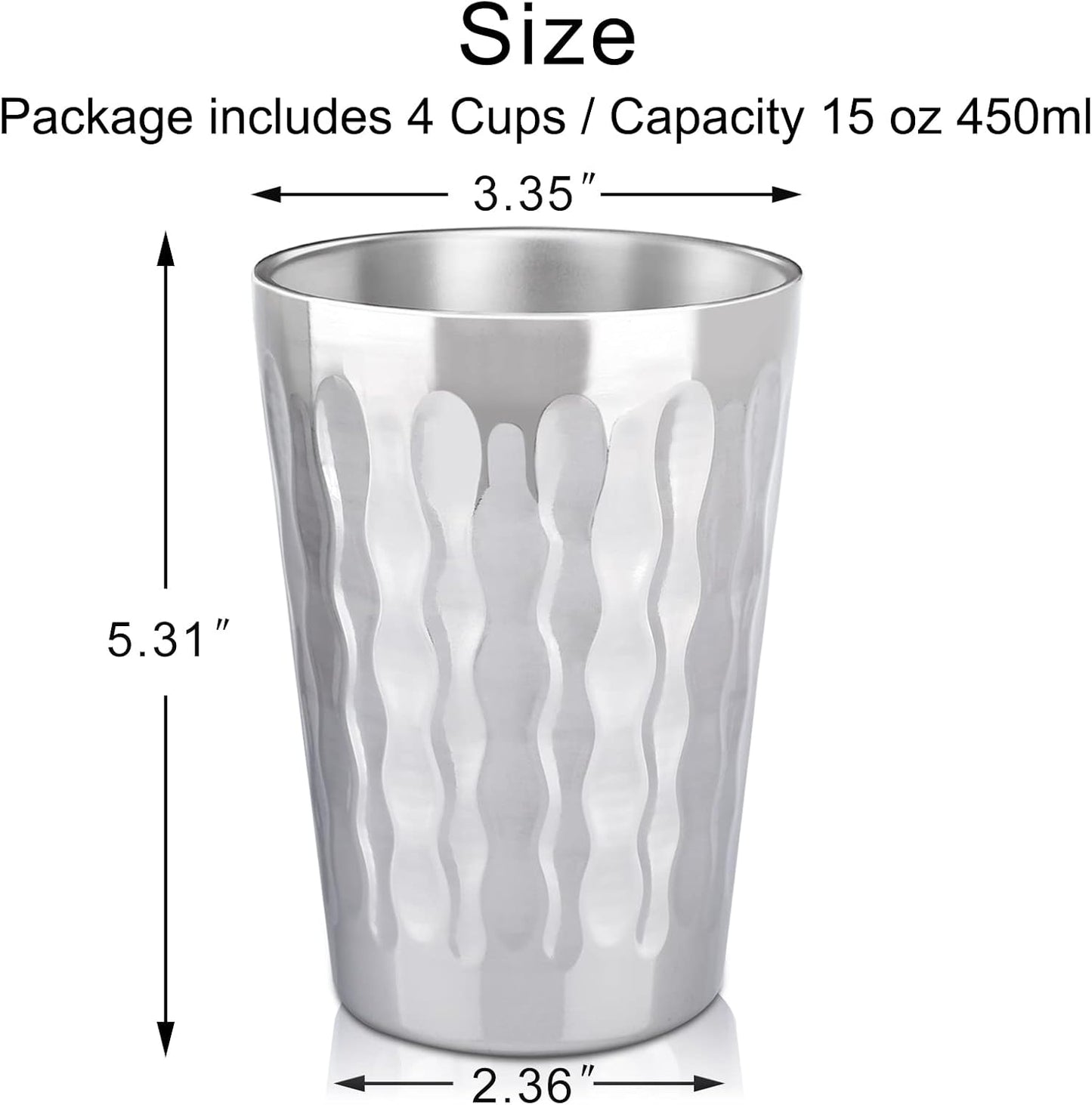 Stainless Steel Cups 16 oz, 4 Pack Stainless Steel Tumbler Stackable Double Wall Vacuum Insulated Metal Drinking Glasses for Home Restaurant Ofiice Party Camping