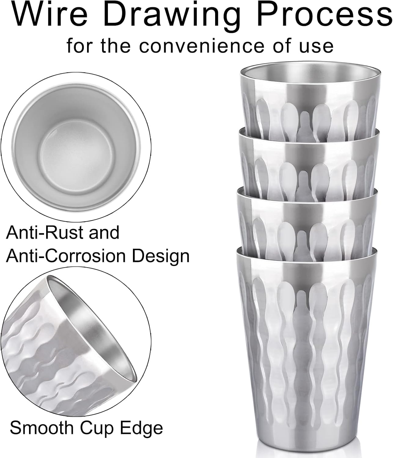 Stainless Steel Cups 16 oz, 4 Pack Stainless Steel Tumbler Stackable Double Wall Vacuum Insulated Metal Drinking Glasses for Home Restaurant Ofiice Party Camping