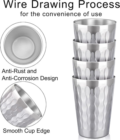 Stainless Steel Cups 16 oz, 4 Pack Stainless Steel Tumbler Stackable Double Wall Vacuum Insulated Metal Drinking Glasses for Home Restaurant Ofiice Party Camping