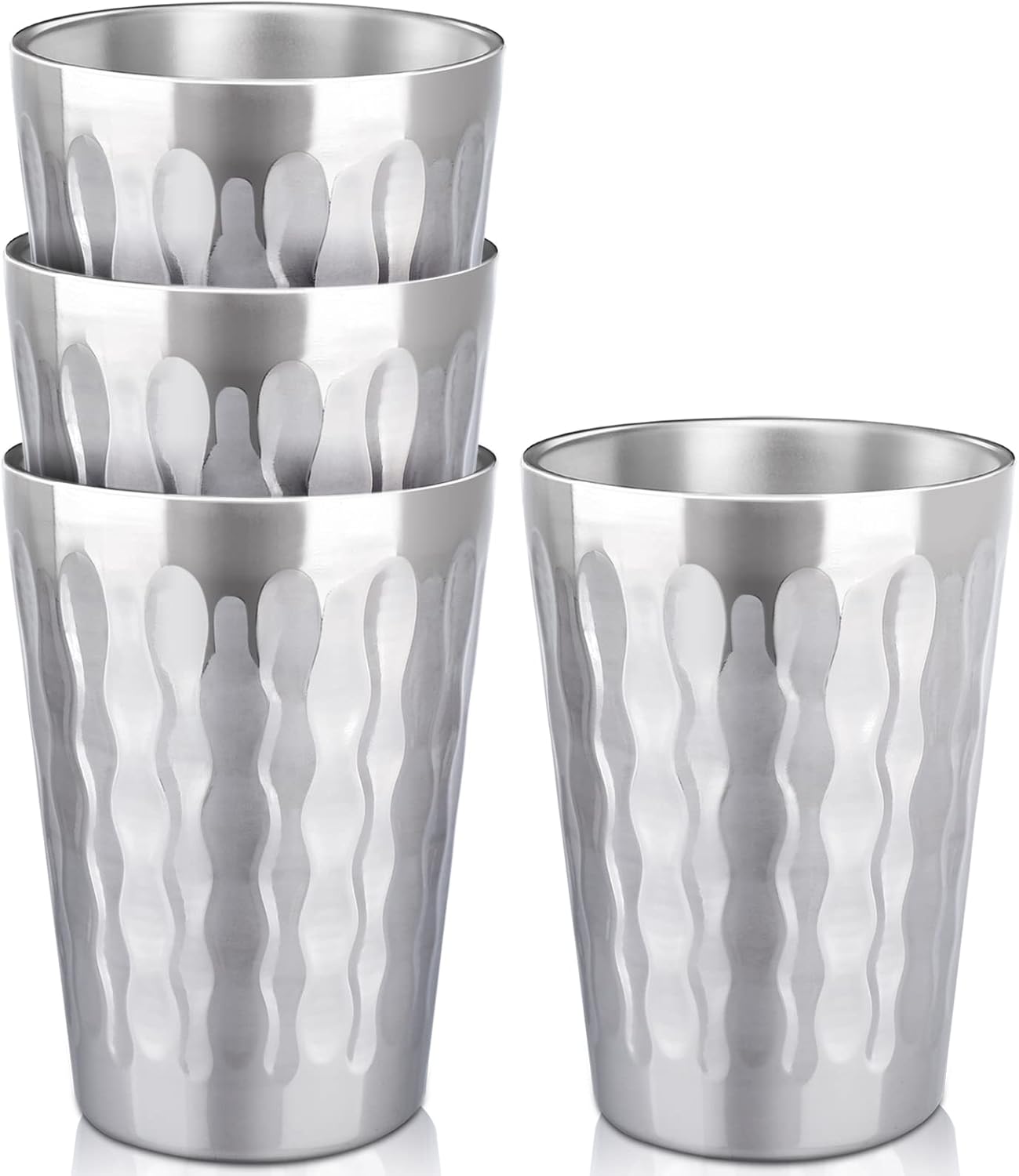 Stainless Steel Cups 16 oz, 4 Pack Stainless Steel Tumbler Stackable Double Wall Vacuum Insulated Metal Drinking Glasses for Home Restaurant Ofiice Party Camping