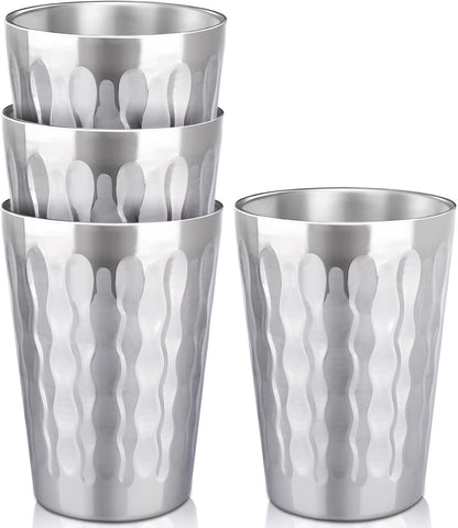 Stainless Steel Cups 16 oz, 4 Pack Stainless Steel Tumbler Stackable Double Wall Vacuum Insulated Metal Drinking Glasses for Home Restaurant Ofiice Party Camping