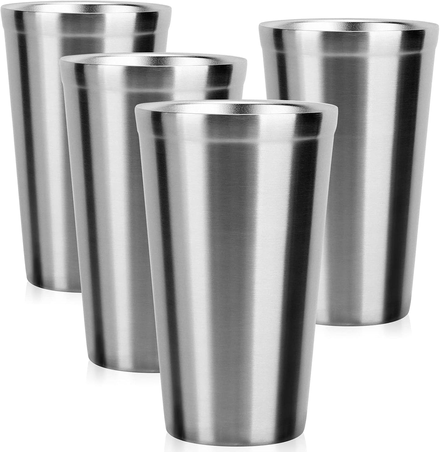 Stainless Steel Cups 16 oz, 4 Pack Stainless Steel Tumbler Stackable Double Wall Vacuum Insulated Metal Drinking Glasses for Home Restaurant Ofiice Party Camping