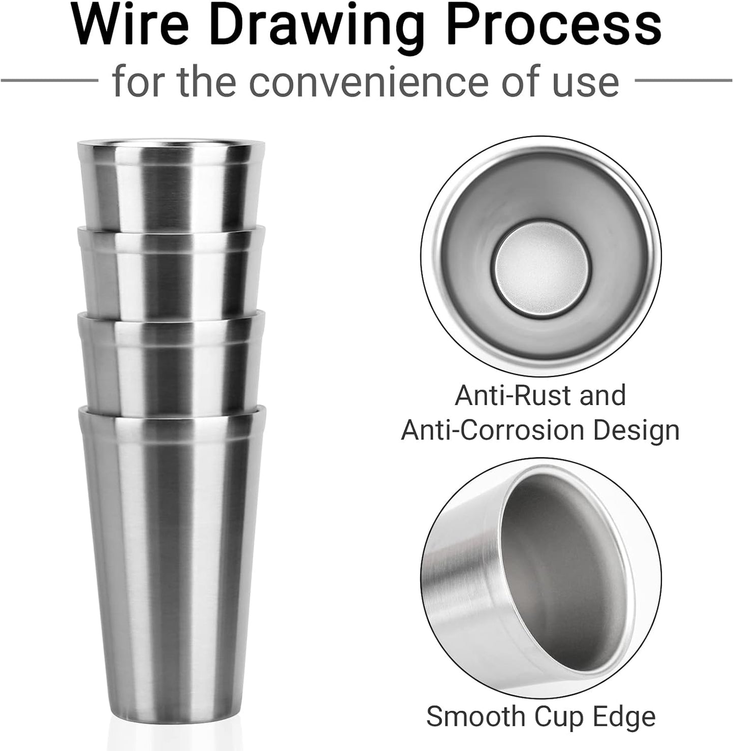 Stainless Steel Cups 16 oz, 4 Pack Stainless Steel Tumbler Stackable Double Wall Vacuum Insulated Metal Drinking Glasses for Home Restaurant Ofiice Party Camping