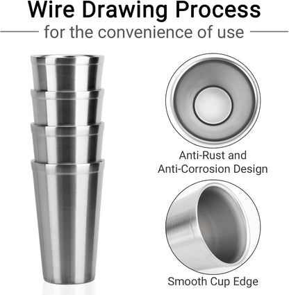 Stainless Steel Cups 16 oz, 4 Pack Stainless Steel Tumbler Stackable Double Wall Vacuum Insulated Metal Drinking Glasses for Home Restaurant Ofiice Party Camping