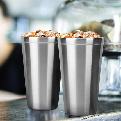 Stainless Steel Cups 16 oz, 4 Pack Stainless Steel Tumbler Stackable Double Wall Vacuum Insulated Metal Drinking Glasses for Home Restaurant Ofiice Party Camping