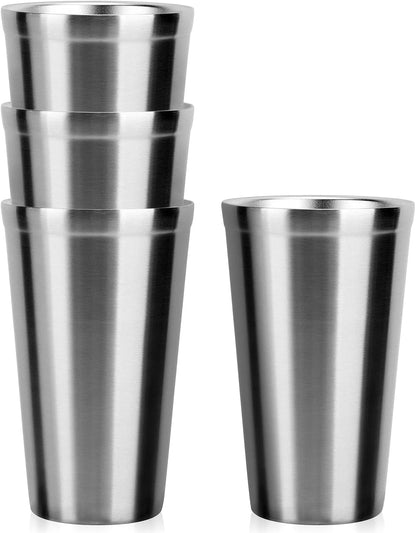 Stainless Steel Cups 16 oz, 4 Pack Stainless Steel Tumbler Stackable Double Wall Vacuum Insulated Metal Drinking Glasses for Home Restaurant Ofiice Party Camping