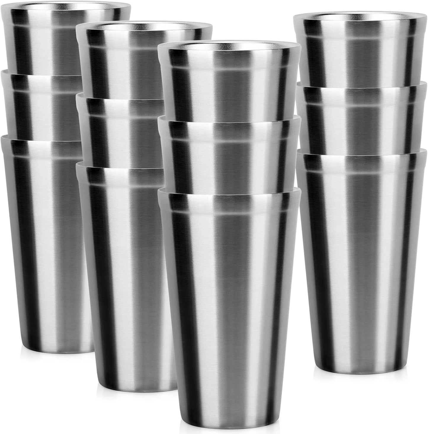 Stainless Steel Cups 16 oz, 4 Pack Stainless Steel Tumbler Stackable Double Wall Vacuum Insulated Metal Drinking Glasses for Home Restaurant Ofiice Party Camping