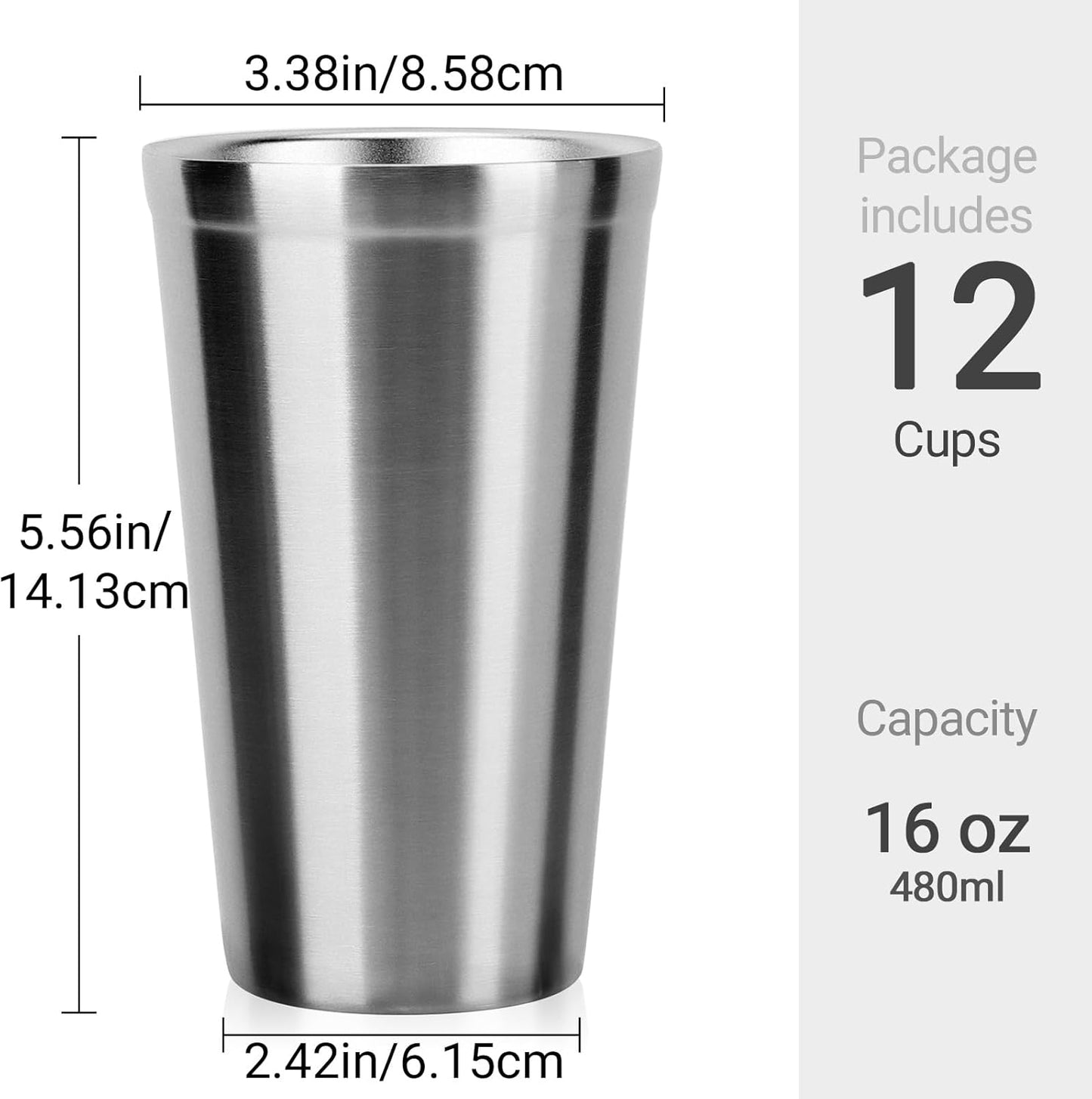 Stainless Steel Cups 16 oz, 4 Pack Stainless Steel Tumbler Stackable Double Wall Vacuum Insulated Metal Drinking Glasses for Home Restaurant Ofiice Party Camping