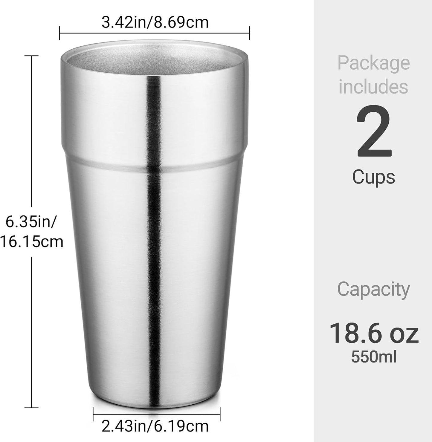 Stainless Steel Cups 16 oz, 4 Pack Stainless Steel Tumbler Stackable Double Wall Vacuum Insulated Metal Drinking Glasses for Home Restaurant Ofiice Party Camping