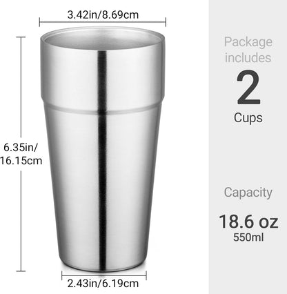 Stainless Steel Cups 16 oz, 4 Pack Stainless Steel Tumbler Stackable Double Wall Vacuum Insulated Metal Drinking Glasses for Home Restaurant Ofiice Party Camping