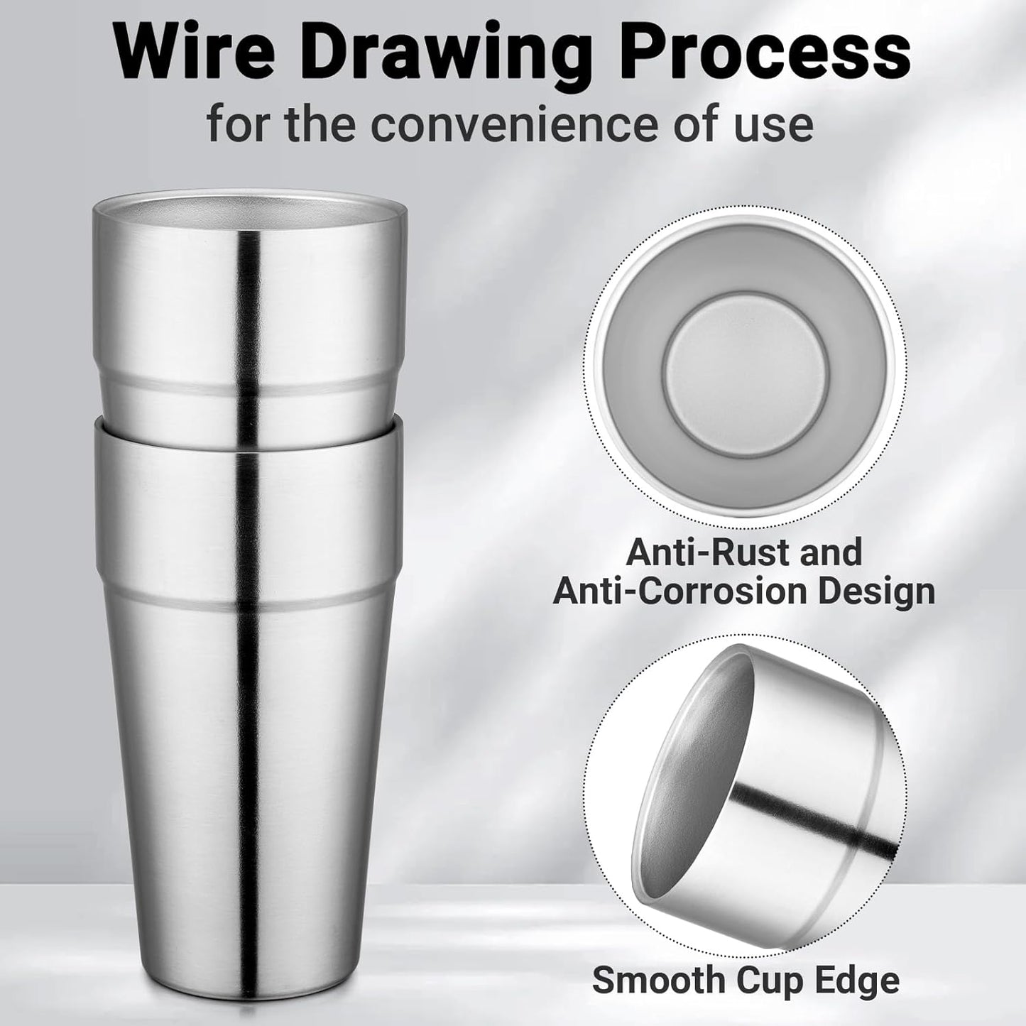 Stainless Steel Cups 16 oz, 4 Pack Stainless Steel Tumbler Stackable Double Wall Vacuum Insulated Metal Drinking Glasses for Home Restaurant Ofiice Party Camping