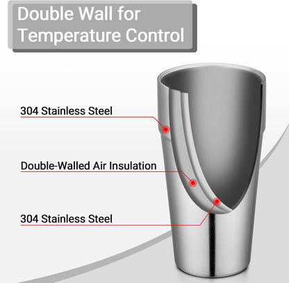 Stainless Steel Cups 16 oz, 4 Pack Stainless Steel Tumbler Stackable Double Wall Vacuum Insulated Metal Drinking Glasses for Home Restaurant Ofiice Party Camping
