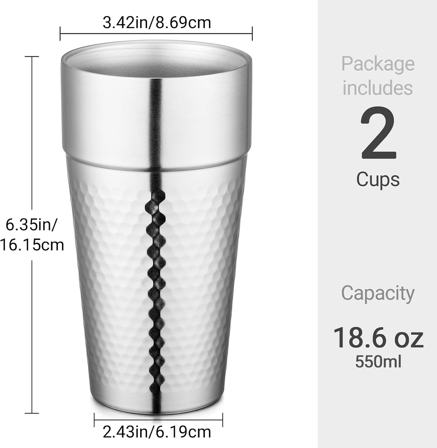 Stainless Steel Cups 16 oz, 4 Pack Stainless Steel Tumbler Stackable Double Wall Vacuum Insulated Metal Drinking Glasses for Home Restaurant Ofiice Party Camping