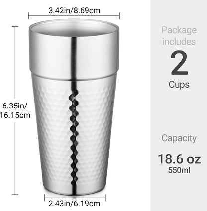 Stainless Steel Cups 16 oz, 4 Pack Stainless Steel Tumbler Stackable Double Wall Vacuum Insulated Metal Drinking Glasses for Home Restaurant Ofiice Party Camping