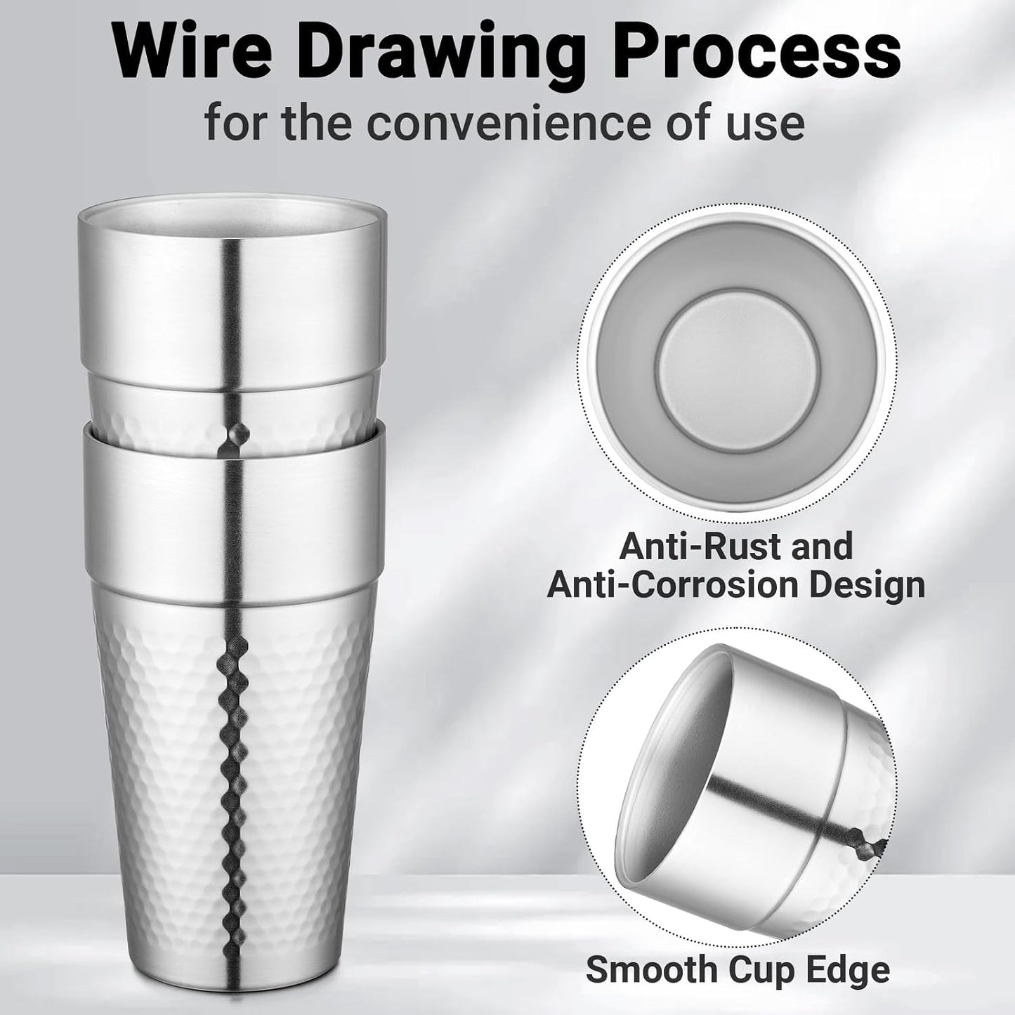Stainless Steel Cups 16 oz, 4 Pack Stainless Steel Tumbler Stackable Double Wall Vacuum Insulated Metal Drinking Glasses for Home Restaurant Ofiice Party Camping