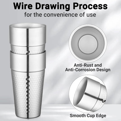 Stainless Steel Cups 16 oz, 4 Pack Stainless Steel Tumbler Stackable Double Wall Vacuum Insulated Metal Drinking Glasses for Home Restaurant Ofiice Party Camping