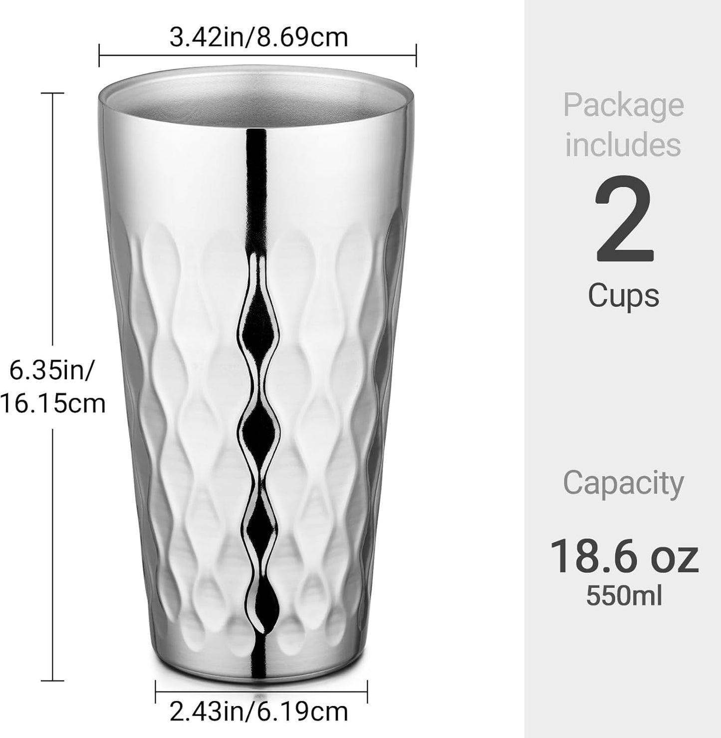 Stainless Steel Cups 16 oz, 4 Pack Stainless Steel Tumbler Stackable Double Wall Vacuum Insulated Metal Drinking Glasses for Home Restaurant Ofiice Party Camping