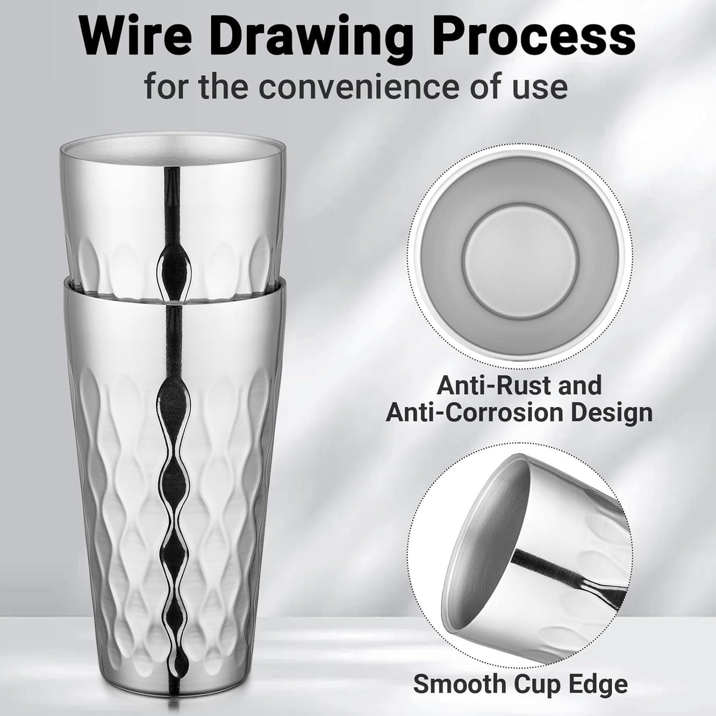 Stainless Steel Cups 16 oz, 4 Pack Stainless Steel Tumbler Stackable Double Wall Vacuum Insulated Metal Drinking Glasses for Home Restaurant Ofiice Party Camping
