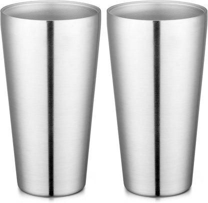 Stainless Steel Cups 16 oz, 4 Pack Stainless Steel Tumbler Stackable Double Wall Vacuum Insulated Metal Drinking Glasses for Home Restaurant Ofiice Party Camping