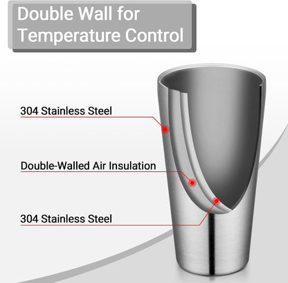 Stainless Steel Cups 16 oz, 4 Pack Stainless Steel Tumbler Stackable Double Wall Vacuum Insulated Metal Drinking Glasses for Home Restaurant Ofiice Party Camping