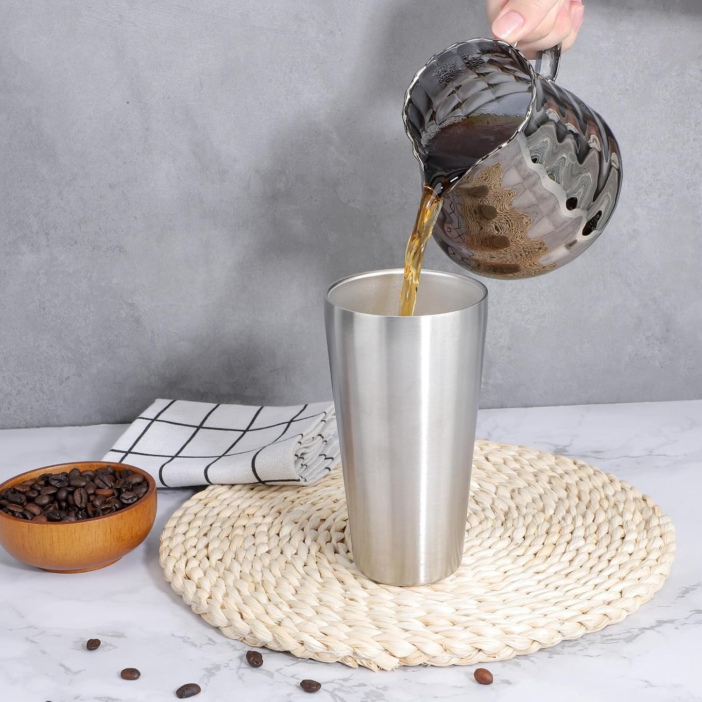 Stainless Steel Cups 16 oz, 4 Pack Stainless Steel Tumbler Stackable Double Wall Vacuum Insulated Metal Drinking Glasses for Home Restaurant Ofiice Party Camping