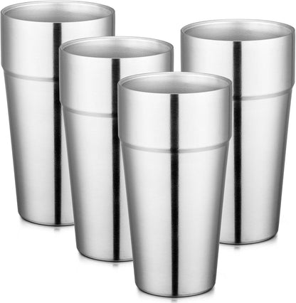 Stainless Steel Cups 16 oz, 4 Pack Stainless Steel Tumbler Stackable Double Wall Vacuum Insulated Metal Drinking Glasses for Home Restaurant Ofiice Party Camping