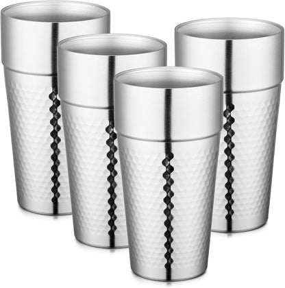 Stainless Steel Cups 16 oz, 4 Pack Stainless Steel Tumbler Stackable Double Wall Vacuum Insulated Metal Drinking Glasses for Home Restaurant Ofiice Party Camping
