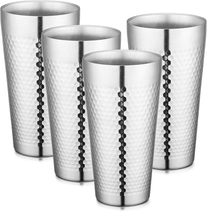Stainless Steel Cups 16 oz, 4 Pack Stainless Steel Tumbler Stackable Double Wall Vacuum Insulated Metal Drinking Glasses for Home Restaurant Ofiice Party Camping