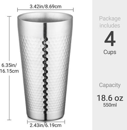 Stainless Steel Cups 16 oz, 4 Pack Stainless Steel Tumbler Stackable Double Wall Vacuum Insulated Metal Drinking Glasses for Home Restaurant Ofiice Party Camping