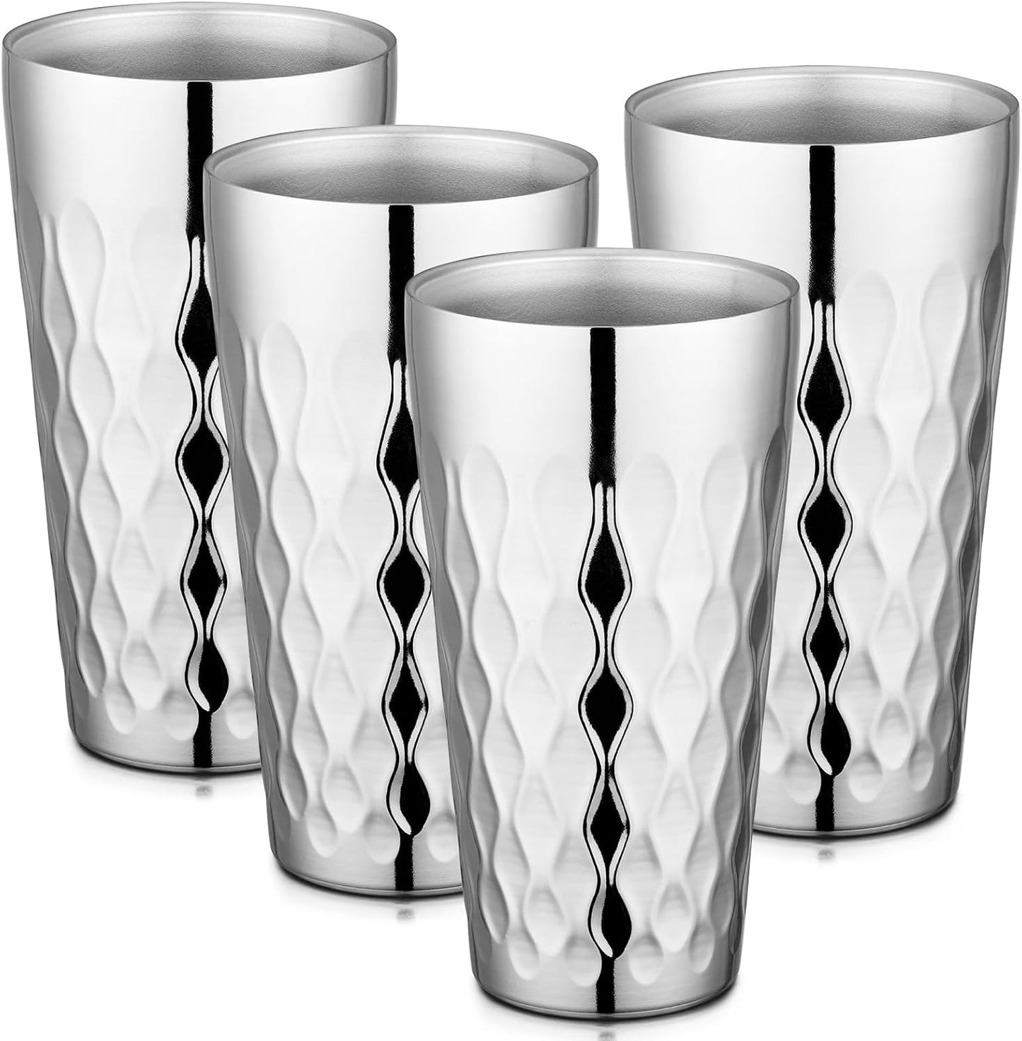 Stainless Steel Cups 16 oz, 4 Pack Stainless Steel Tumbler Stackable Double Wall Vacuum Insulated Metal Drinking Glasses for Home Restaurant Ofiice Party Camping