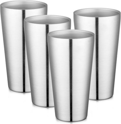 Stainless Steel Cups 16 oz, 4 Pack Stainless Steel Tumbler Stackable Double Wall Vacuum Insulated Metal Drinking Glasses for Home Restaurant Ofiice Party Camping