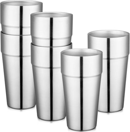 Stainless Steel Cups 16 oz, 4 Pack Stainless Steel Tumbler Stackable Double Wall Vacuum Insulated Metal Drinking Glasses for Home Restaurant Ofiice Party Camping