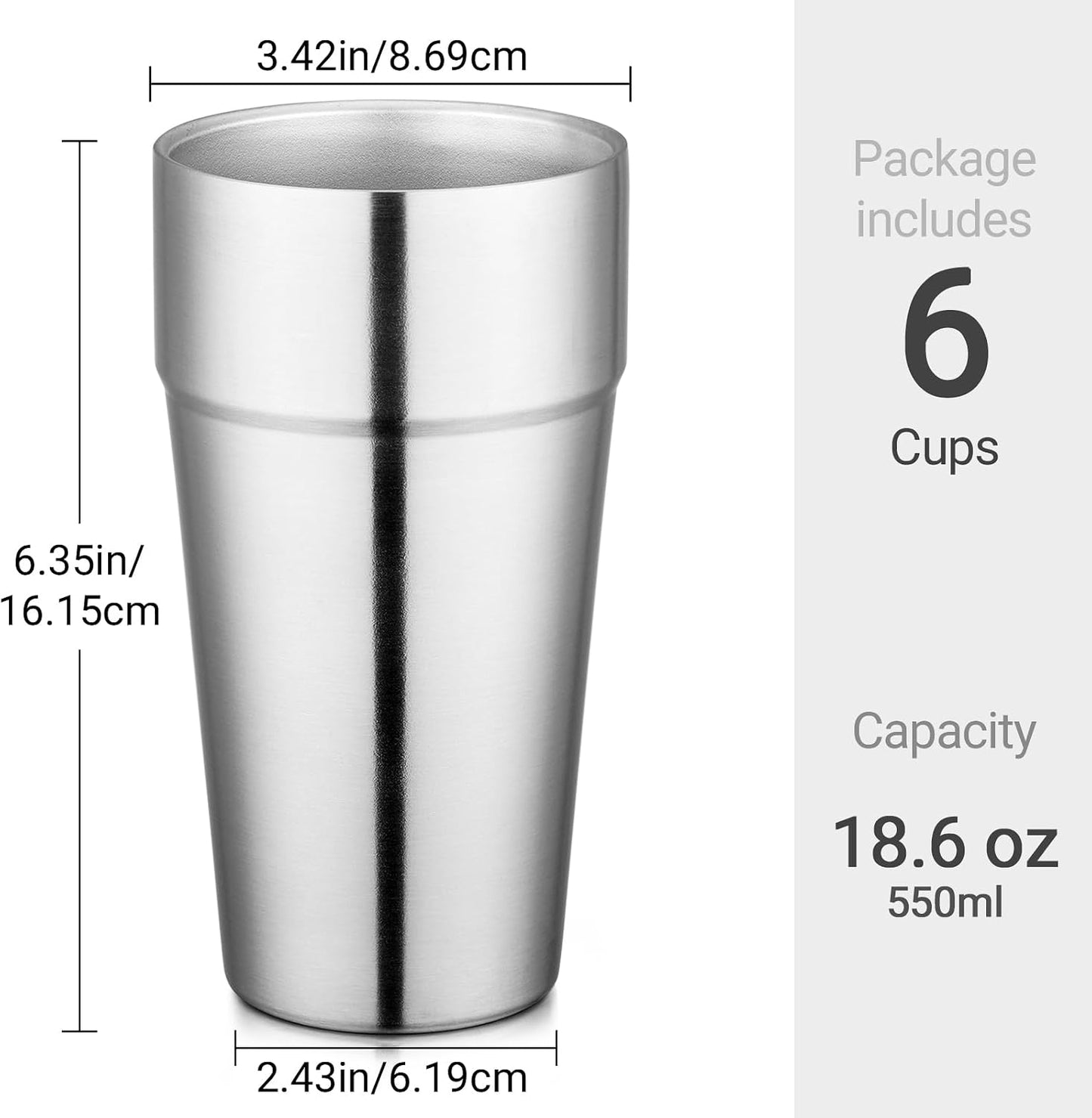 Stainless Steel Cups 16 oz, 4 Pack Stainless Steel Tumbler Stackable Double Wall Vacuum Insulated Metal Drinking Glasses for Home Restaurant Ofiice Party Camping