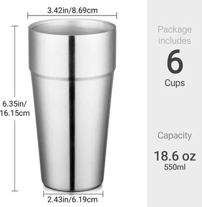 Stainless Steel Cups 16 oz, 4 Pack Stainless Steel Tumbler Stackable Double Wall Vacuum Insulated Metal Drinking Glasses for Home Restaurant Ofiice Party Camping
