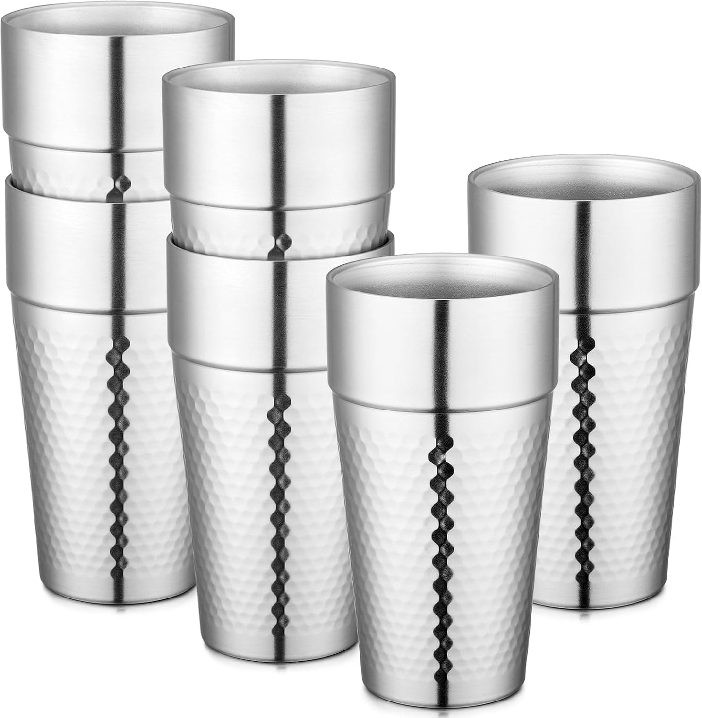 Stainless Steel Cups 16 oz, 4 Pack Stainless Steel Tumbler Stackable Double Wall Vacuum Insulated Metal Drinking Glasses for Home Restaurant Ofiice Party Camping