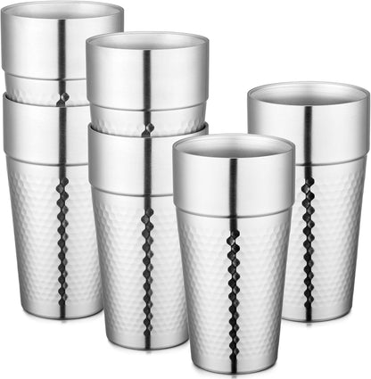 Stainless Steel Cups 16 oz, 4 Pack Stainless Steel Tumbler Stackable Double Wall Vacuum Insulated Metal Drinking Glasses for Home Restaurant Ofiice Party Camping