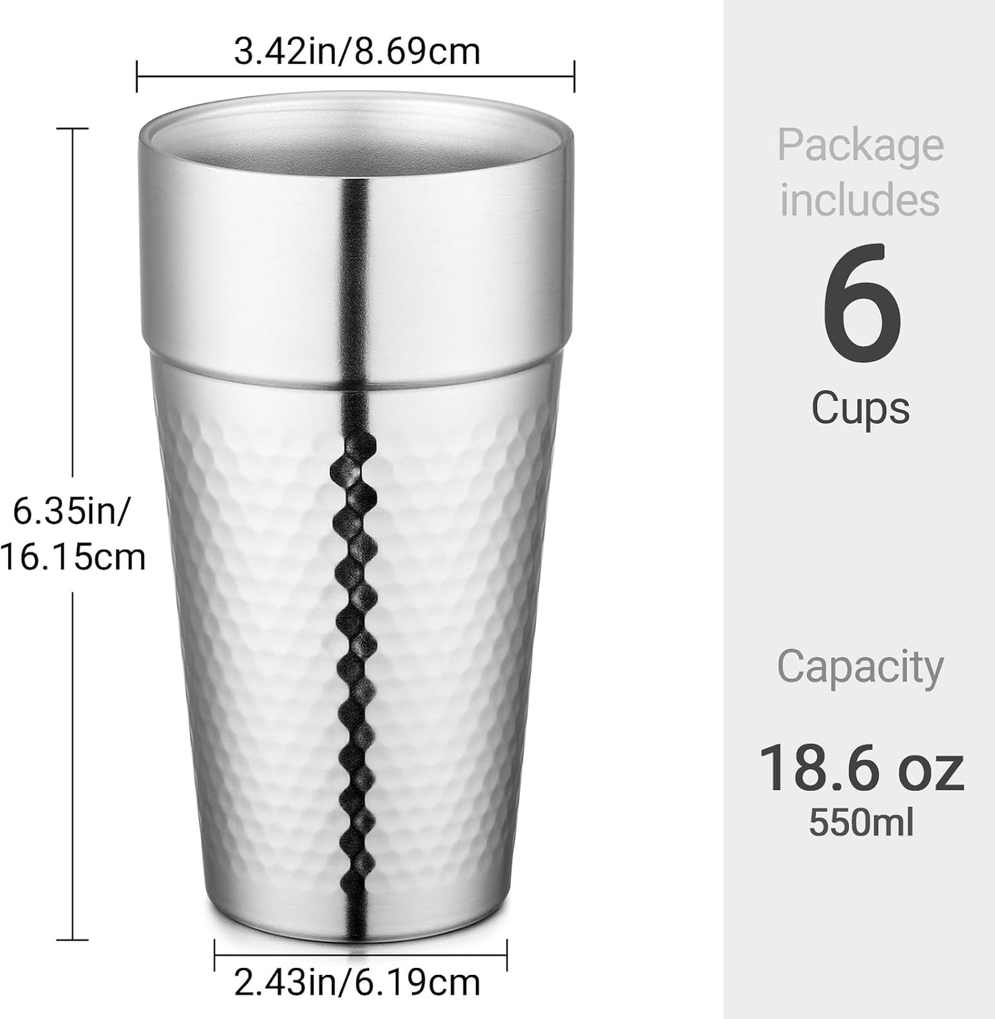 Stainless Steel Cups 16 oz, 4 Pack Stainless Steel Tumbler Stackable Double Wall Vacuum Insulated Metal Drinking Glasses for Home Restaurant Ofiice Party Camping