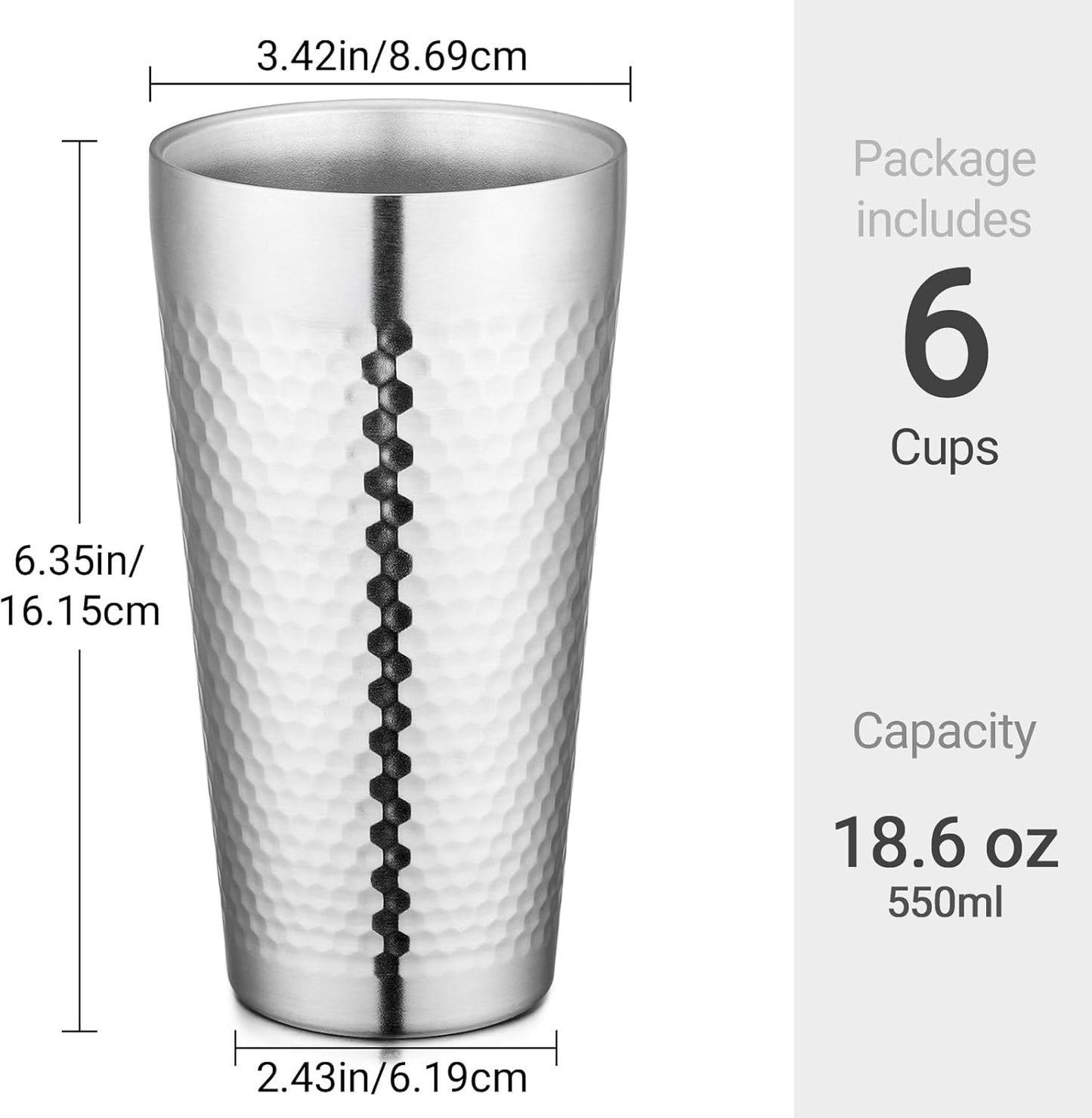 Stainless Steel Cups 16 oz, 4 Pack Stainless Steel Tumbler Stackable Double Wall Vacuum Insulated Metal Drinking Glasses for Home Restaurant Ofiice Party Camping