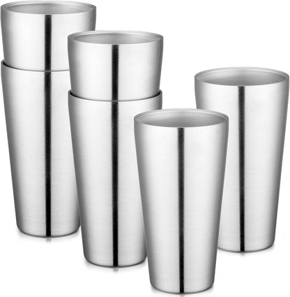 Stainless Steel Cups 16 oz, 4 Pack Stainless Steel Tumbler Stackable Double Wall Vacuum Insulated Metal Drinking Glasses for Home Restaurant Ofiice Party Camping
