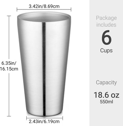 Stainless Steel Cups 16 oz, 4 Pack Stainless Steel Tumbler Stackable Double Wall Vacuum Insulated Metal Drinking Glasses for Home Restaurant Ofiice Party Camping