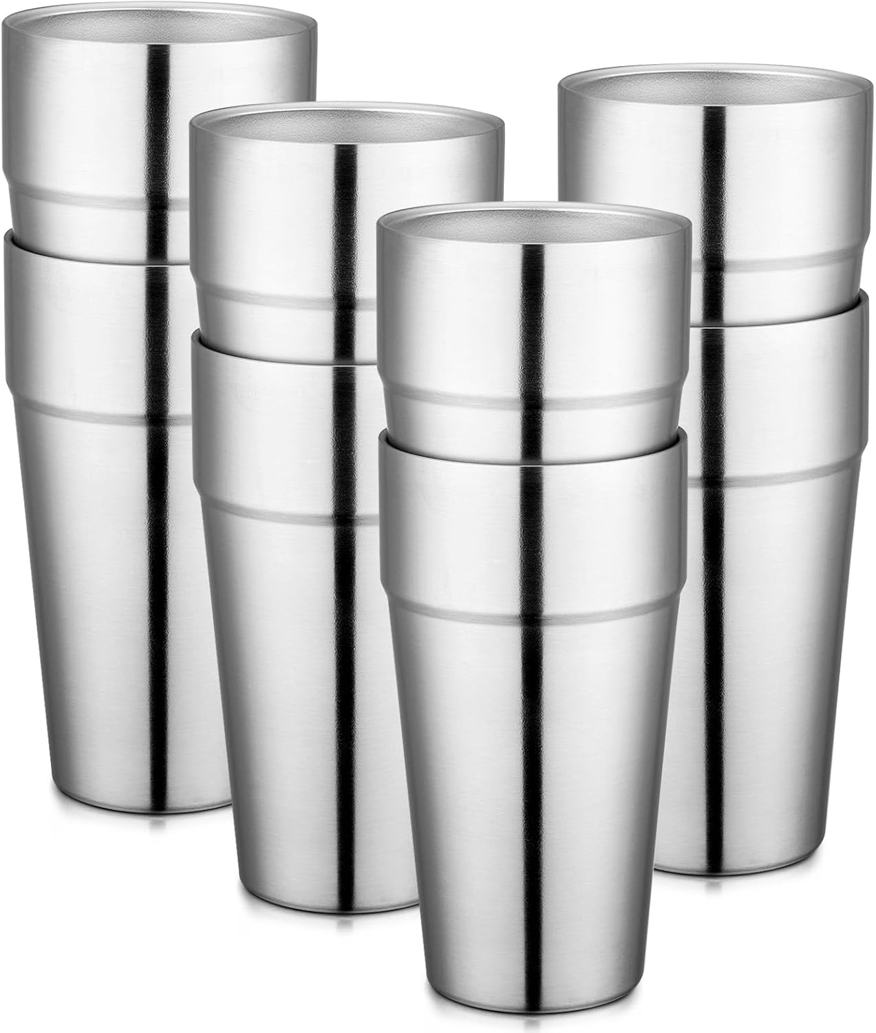 Stainless Steel Cups 16 oz, 4 Pack Stainless Steel Tumbler Stackable Double Wall Vacuum Insulated Metal Drinking Glasses for Home Restaurant Ofiice Party Camping