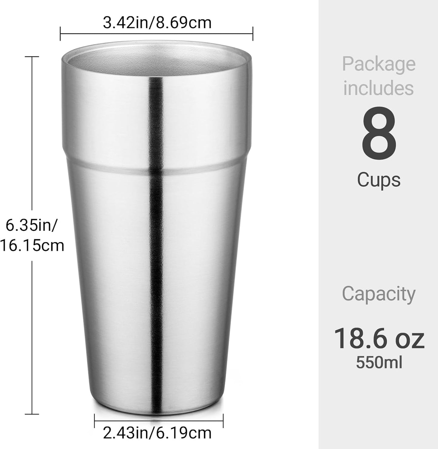 Stainless Steel Cups 16 oz, 4 Pack Stainless Steel Tumbler Stackable Double Wall Vacuum Insulated Metal Drinking Glasses for Home Restaurant Ofiice Party Camping