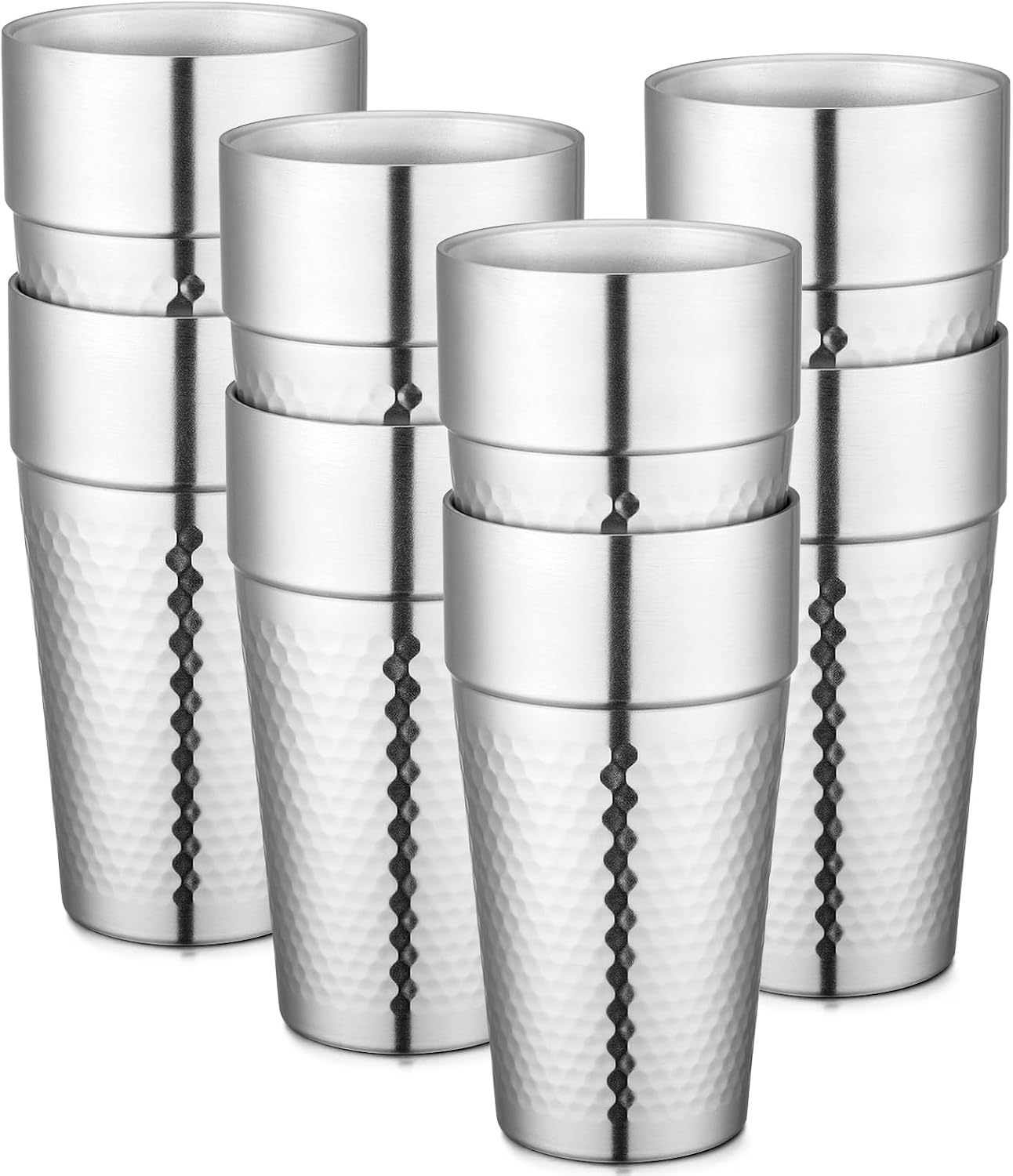 Stainless Steel Cups 16 oz, 4 Pack Stainless Steel Tumbler Stackable Double Wall Vacuum Insulated Metal Drinking Glasses for Home Restaurant Ofiice Party Camping