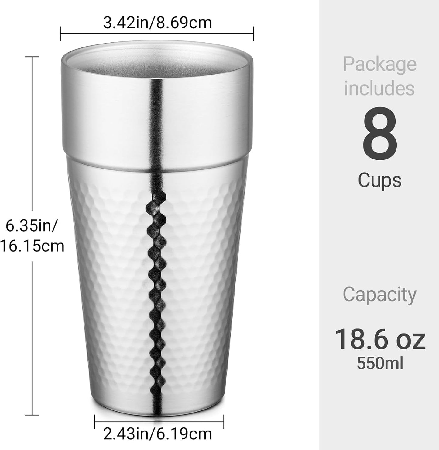 Stainless Steel Cups 16 oz, 4 Pack Stainless Steel Tumbler Stackable Double Wall Vacuum Insulated Metal Drinking Glasses for Home Restaurant Ofiice Party Camping