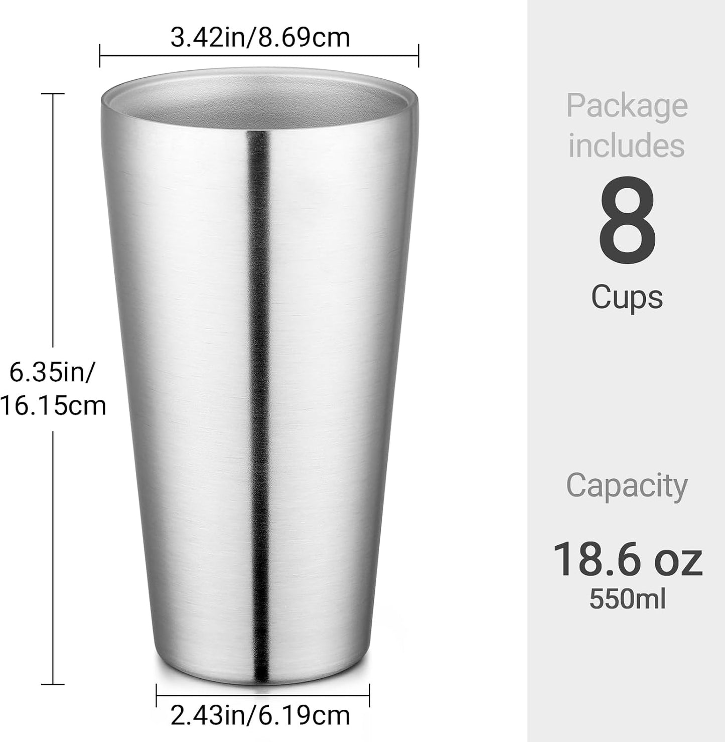 Stainless Steel Cups 16 oz, 4 Pack Stainless Steel Tumbler Stackable Double Wall Vacuum Insulated Metal Drinking Glasses for Home Restaurant Ofiice Party Camping